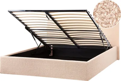 Produktbild von BELIANI Polsterbett Beige Bouclé Bettrahmen mit Lattenrost 160x200 cm Bettkasten Hochklappbar Hohes Kopfteil Modern Skandi Schlafzimmer Doppelbett