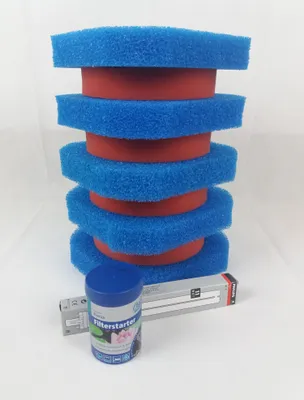 Produktbild von Wartungspaket Filterschwamm Ersatz-Set für Oase FiltoClear 11000 / 5xblau + 4xrot + 11W + Biokick