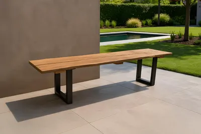 Produktbild von Gartenbank Outdoor Teakholz massiv 220 x 42 U-Gestell schwarz QUITO