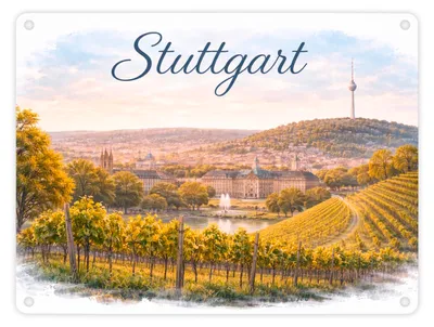 Produktbild von Stuttgart Skyline Weinberge Fernsehturm Metallschild in 15x20 cm