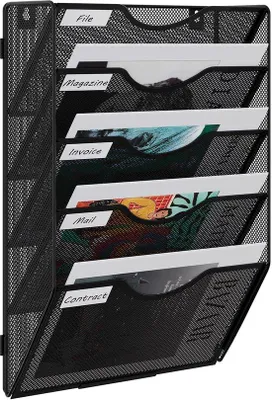Image de Porte-documents de bureau A4 en métal noir, rangement mural, porte-documents, organiseur