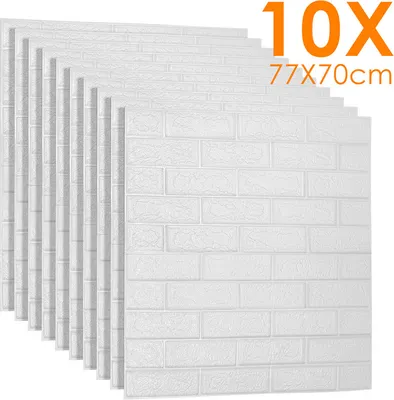 Obrázok produktu pre Jopassy 1 sada (20 ks) veľké 3D vodotesné dlaždice tehla nástenné samolepky samolepiace penový panel 70x77cm biela