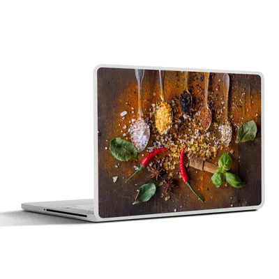 Produktbild von MuchoWow® Laptop Aufkleber Sticker Cover Löffel - Kräuter - Chili - Gewürze - Salz 36.5x27.5 cm - Laptop-Sticker