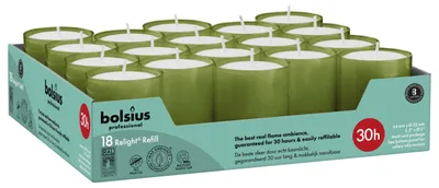 Produktbild von Bolsius Horeca Relight Nachfüllpackungen 64/52 Olivgrün (18 Stück)