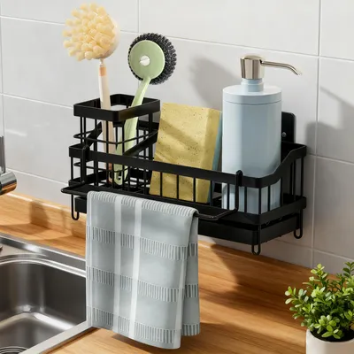 Produktbild von Spülbecken Organizer Küchen, Spüllappenhalter mit Abflusspfanne,Schwammhalter, Spülmittel Halterung Küche,Spülbürsten Halter,Spülmittel Halterung