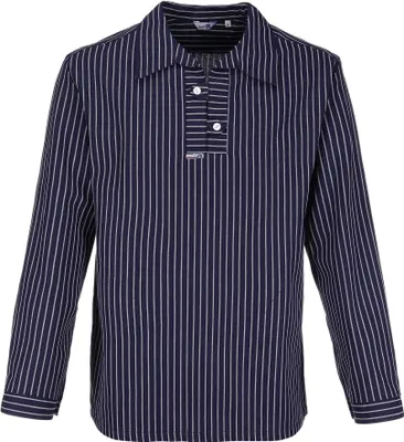 Produktbild von modAS Uni Takelhemd mit Streifen - Maritimes Fischerhemd in bequemer Schlupfform in Blau mit breiten Streifen Größe Damen 54 – Herren 60