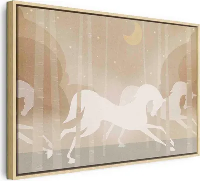 Produktbild von Italienischer Leinwand Leinwandbild - Moon Horses - Horses Galloping Among Trees on a Starry Night 60x40 cm Für Kinder e-A-10140-b-a