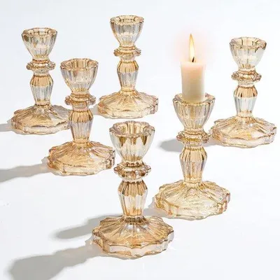 Produktbild von Famanu Glas-Kerzenhalter Vintage - Kristall-Kerzenständer