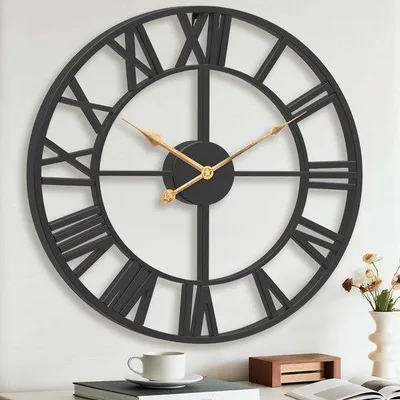 Obrázek produktu pro Černé kovové nástěnné hodiny, 33 cm, bez tikání