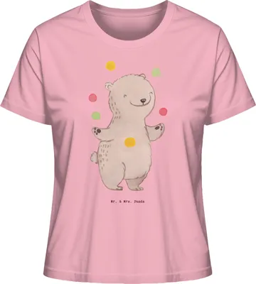 Produktbild von Mr. & Mrs. Panda Shirt Damen Bär Jonglieren Größe S - Baumwolle Pink - Geschenk, Zirkus, Kurzarmshirt, Artistik, T-Shirt, Jongleur, Baumwoll, Basic