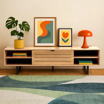 Immagine prodotto di Mobile porta TV rettangolare con 2 ante L160 cm legno chiaro - Oviala Julio