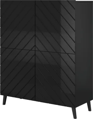 Produktbild von Furniture24 Schrank Abeto 100 Kommode Regalschrank Wohnzimmerschrank Schwarz/Schwarz Hochglanz