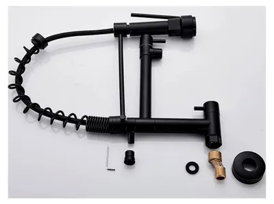 Produktbild von Mattschwarzer Wasserhahn für die Küchenspüle, Wandmontage, mit Doppel-Sprüher für Kaltwasser