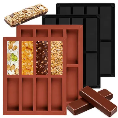 Obrázok produktu pre Silikónová forma na müsli tyčinky, 8 priehradiek, forma na čokoládu, brownies, cheesecaky, sada 4 kusov