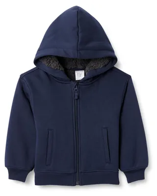 Immagine prodotto di A. Felpa con cappuccio per bambini Essentials, fodera in sherpa, blu navy, taglia 2 anni