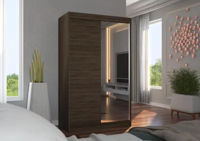 Obrázek produktu pro Šatní skříň s posuvnými dveřmi 120 cm EABRIA - tmavě hnědá