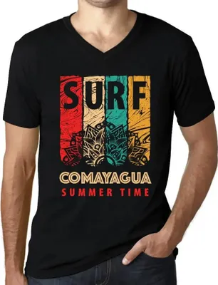 Produktbild von Herren Grafik T-Shirt V-Ausschnitt Sommerliches Surfen in Comayagua – Summer Time Surf In Comayagua – Öko-Verantwortlich Vintage Jahrgang Kurzarm