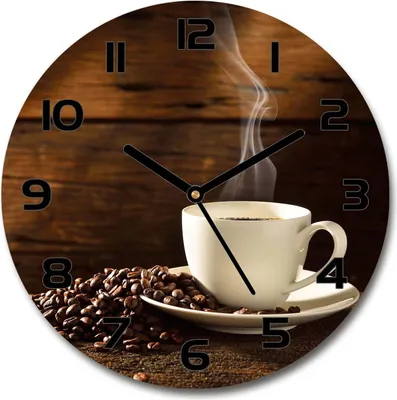 Produktbild von Wanduhr aus Glas 30fi Glasbild Glasuhr Gehärtetes Glas - schwarze-zeiger - Cup of coffee