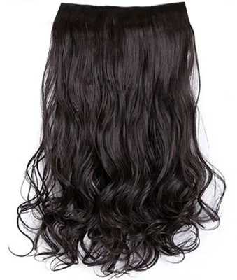 Produktbild von 23,6 Zoll Haarverlängerung, gewellt, lockig, matt, synthetisch, 6 Clips, Haarteil für Frauen, Schwarz, Braun