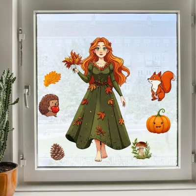 Immagine prodotto di Signora Autunno grande decorazione finestra A3
