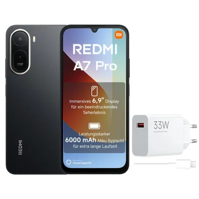 Immagine prodotto di Xiaomi Redmi A7 Pro 4G 4+128GB, colore nero, smartphone con display HD+ da 6,9", batteria da 6000mAh, con alimentatore Xiaomi da 33W (Tipo-A) per l'UE (incluso)