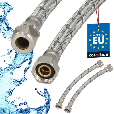 Immagine prodotto di KOTARBAU® 2 Pezzi Tubo Flessibile per Rubinetto 3/8“ x 3/8“ Tubo di Raccordo 20 cm Dado Girevole x Raccordo a Pressare Acciaio Inox