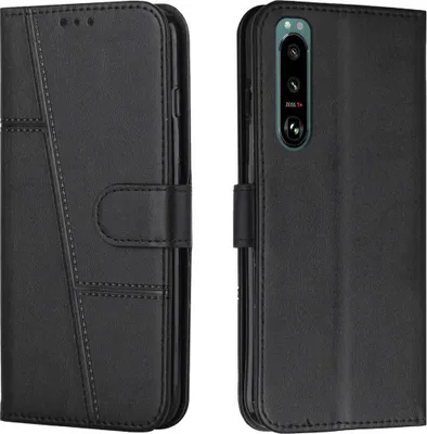Produktbild von König Design Hülle kompatibel mit Sony Xperia 5 III Kunstleder Handyhülle - Handy Case Schwarz