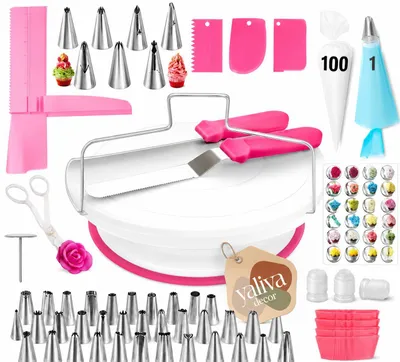 Zdjęcie produktu dla Zestaw do pieczenia ciast Kuchen Backset, 200 elementów. Zawiera: narzędzia do pieczenia, obrotową podstawkę do tortów, worek cukierniczy, zestaw do dekorowania ciast, akcesoria do pieczenia, zestaw do pieczenia tortów, szpatułkę do ciasta. Marka: YaLiva_Decor®