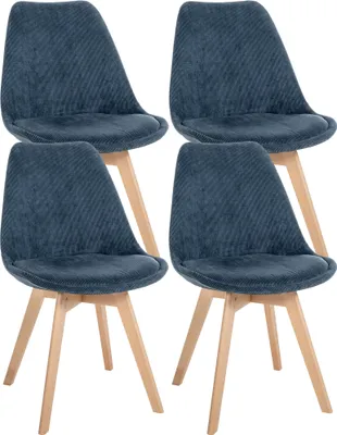 Produktbild von CLP 4er Set Esszimmerstuhl Linares Mit Buchenholzgestell dunkelblau Material Cord