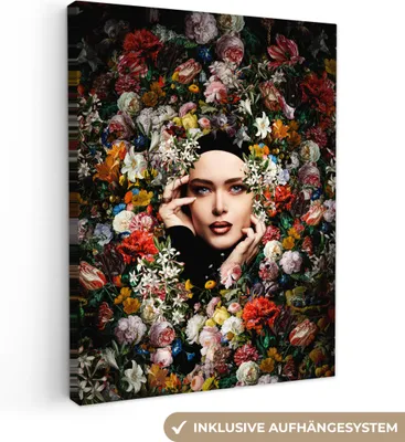Obrázok produktu pre MuchoWow® - Plátno - Kvetina - Ženy - Portrét - Botanické, nástenná maľba, nástenné dekorácie obrazy obývacia izba, 90x120cm