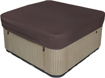 Produktbild von Outdoor-Spa-Abdeckung, wasserdicht, quadratisch, Whirlpool-Abdeckung, 190T Polyestergewebe, staubdicht, UV-beständig, mit Aufbewahrungstasche,——Kaffee, 207 × 207 × 30 cm