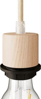Image de Kit Creative-Cables : douille E27 cylindrique filetée en bois avec serre-câble pour abat-jour - Neutre