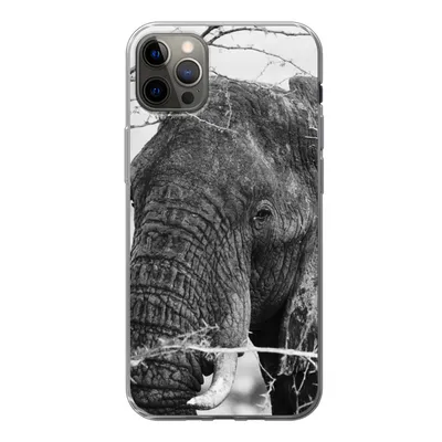 Produktbild von MuchoWow® Handyhülle Schutzhülle Hülle für iPhone 13 Pro Max Elefant - Tiere - Äste - Natur - Schwarz und weiß Silikon Softcase Handy Hülle - Mobiltelefon