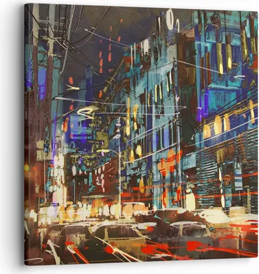 Produktbild von Bild auf Leinwand - Leinwandbild - Stadt Nacht Straße - 30x30cm - Wand Bild - Wanddeko - Wandbilder - Leinwanddruck - Bilder - Kunstdruck - Wanddekoration - Leinwand bilder - Wandkunst - AC30x30-3787