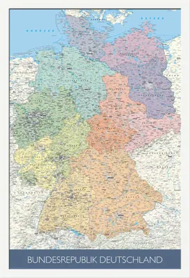 Obrázek produktu pro Mapy - Plakát - Politická mapa Německa + odnímatelný rám, Shinsuke® Maxi MDF bílá, akrylová deska