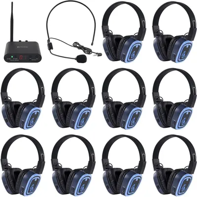 Produktbild von Retekess TA004S Silent Disco Kabelloser Kopfhörer, RF Wireless, 300 m Reichweite, 3 Kanäle mit LED-Farben, Hi-Fi-Sound, für Party, Geschäftstreffen