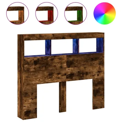 Image de vidaXL Tête de lit LED avec étagères chêne fumé 120x17x102 cm