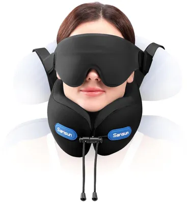 Productafbeelding van Nekkussen vliegtuig Reiskussen - 3D slaapmasker - Dubbeldichte schuimlaag - Opbergtas - Vliegreis