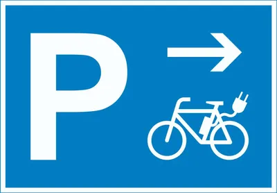 Produktbild von E-Bike Elektrorad Parkplatz mit Richtungspfeil rechts Schild waagerecht A6 Rückseite selbstklebend