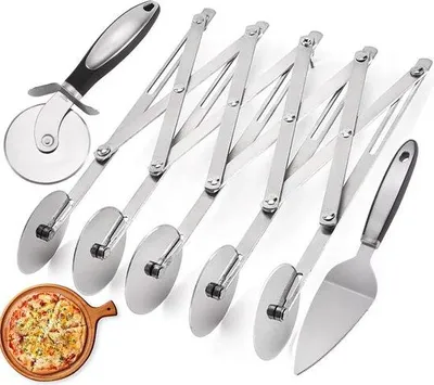 Immagine prodotto di Tagliapizza Ibbenzoa® in acciaio inossidabile: 5 rotelle regolabili, manico ergonomico, include spatola per pizza – tagli precisi per pizza, torte, waffle