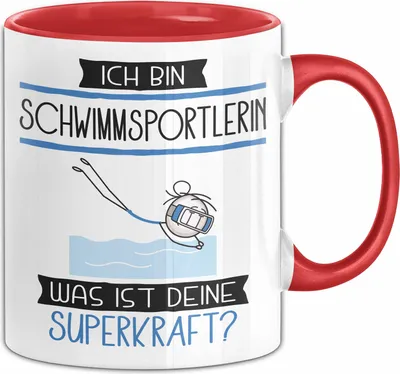 Produktbild von Schwimmsportlerin Geschenk Tasse Ich Bin Schwimmsportlerin Was Ist Deine Superkraft Geschenkidee Lustig Geburtstag Weihnachten (Rot)