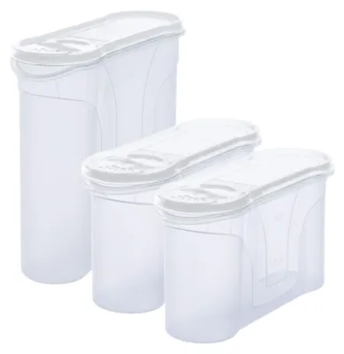 Produktbild von Novaliv Schüttdosen 3er SPARSET Vorratsdosen zum Streuen 2,4l + 1,3l + 1,3l Dosen mit Deckel für Müsli Mehl Zucker Dosen Küchen Organizer Food Box Meal-Prep-Boxen Aufbewahrungsdosen für die Küche