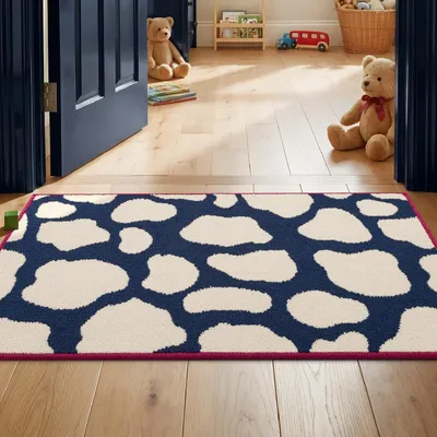 Immagine prodotto di Tappetino antiscivolo con motivo a macchie di mucca, interno, 60x90 cm, blu