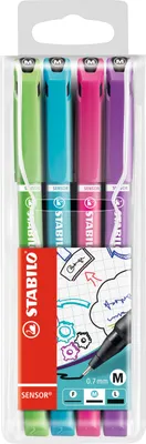 Produktbild von Fineliner mit gefederter Spitze - STABILO SENSOR M - medium - 4er Pack - hellgrün, türkis, pink, lila