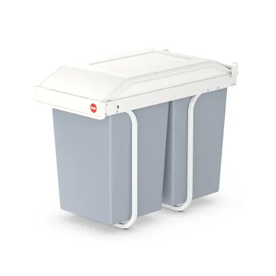 Produktbild von Hailo Multi-Box duo L Einbau-Mülltrennsystem - Doppelmülleimer, 2 x 14 Liter - mit ausziehbaren Inneneimern - 2-fach Abfalltrennsystem für die Küche - cremeweiß