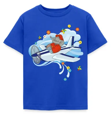 Produktbild von Spreadshirt Benjamin Blümchen Fliegt Im Flugzeug Kinder T-Shirt, 122/128 (7-8 Jahre), Royalblau