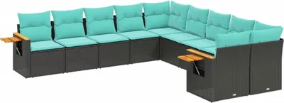 Produktbild von vidaXL 10-tlg. Garten-Sofagarnitur mit Kissen Schwarz Poly Rattan