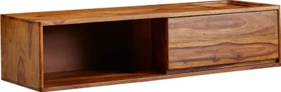 Produktbild von WOHNLING Lowboard Hängend Sheesham Massivholz 108x25x34 cm TV-Schrank Braun, Design Fernsehtisch mit Stauraum, Fernsehschrank Wand Modern, TV-Kommode Fernsehkommode zum Aufhängen