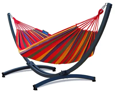 Produktbild von Potenza Outdoor Hängematte mit Tytan Gestell für 2 Personen I Baumwolle Doppelhängematte XXL 220x160, 200kg I Hängemattengestell 350 kg, wetterfest