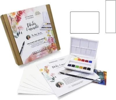 Aquarell-Set, 12 Farben, mit Pinsel, Papier und Anleitung